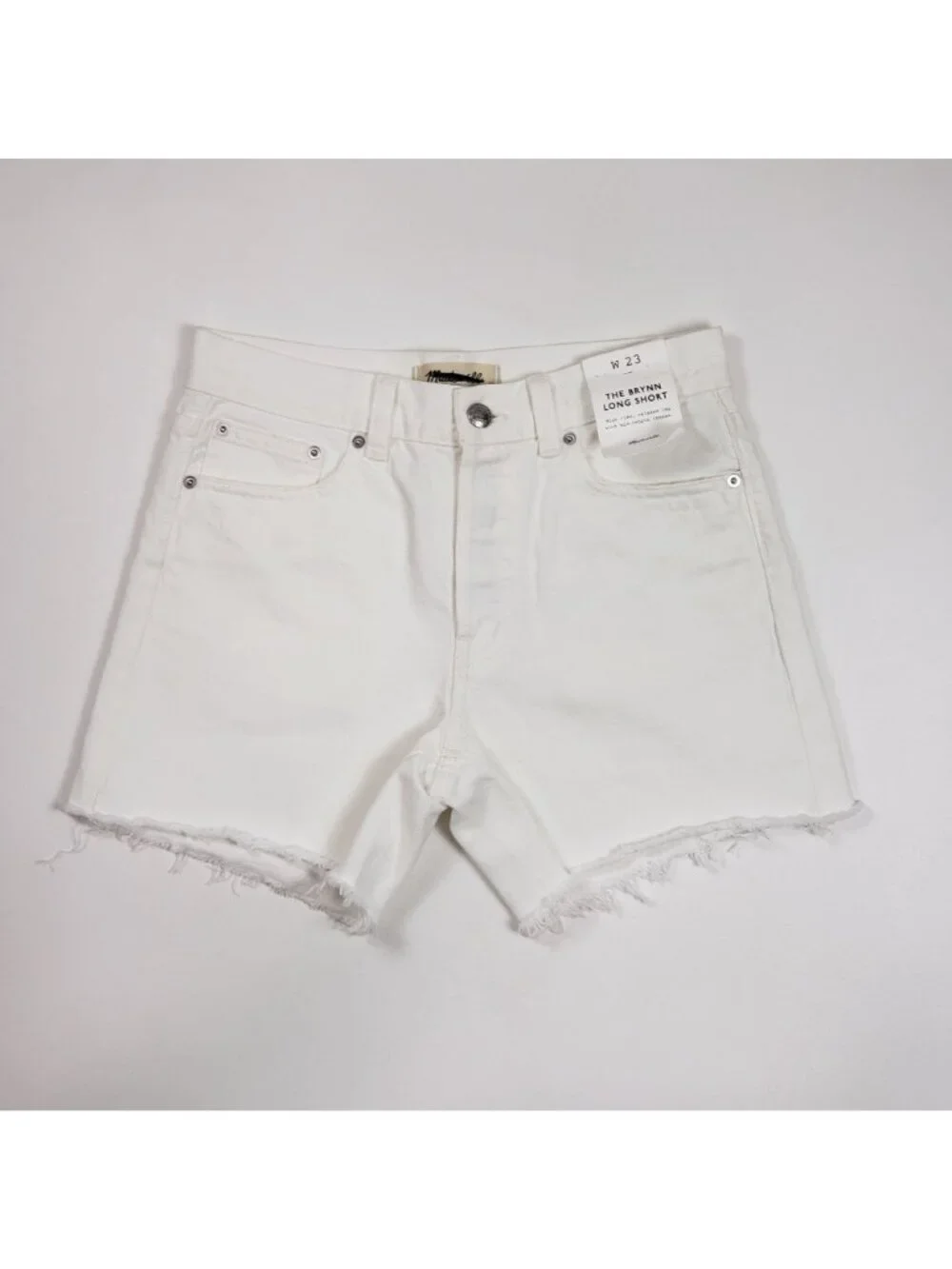 Madewell The Brynn Long Short Women’s 23 Pure White Rigid Denim Raw Hem NWT